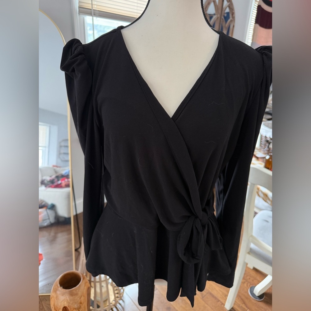 INC International Concepts Faux Wrap Black Top